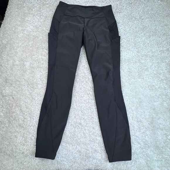 Lululemon Black Brushed Fleece Two Toned Panel Pocket Legging Womens 8 - Picture 1 of 8